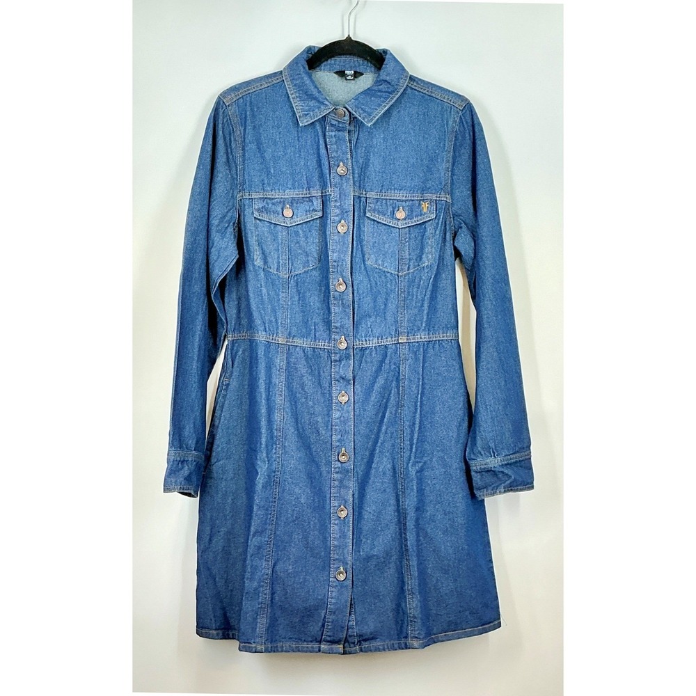 Frye Denim Shirt Dress M Blue Button‎ Front Long Sleeve Western Utility Casual